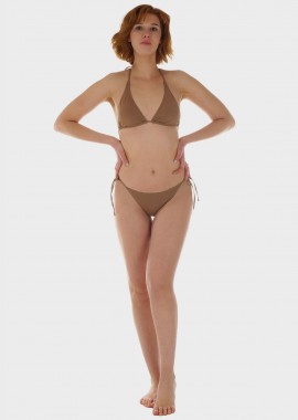 gsecret - Γυναικείο σετ μαγιό bikini τριγωνάκι μονόχρωμο αποσπώμενη επένδυση slip παρτό πλαϊνά κορδονάκια.Καλύπτει B CUP SAND