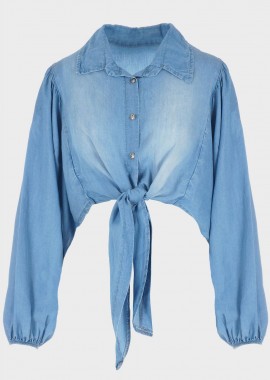 gsecret - Γυναικείο jean crop πουκάμισο ιδιαίτερο μανίκι.Denim Collection JEAN