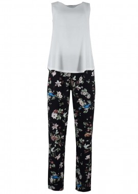 Γυναίκεια πυτζάμα floral print. Elegance style ΛΕΥΚΟ