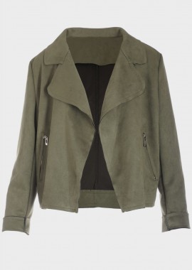 Biker jacket σαμουά μονόχρωμο ΧΑΚΙ