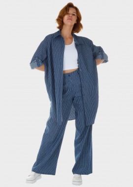 gsecret - Γυναικεία Πουκαμίσα Jeans λεπτή ρίγα loose γραμμή. JEAN