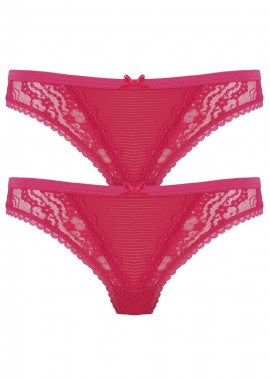 gsecret - Γυναικείο string cotton & διακοσμητική δαντέλα. 2 τεμ ΦΟΥΞΙΑ