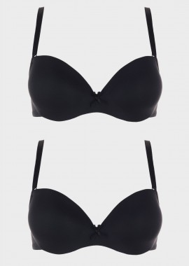 Γυναικείο σουτιέν μονόχρωμο extra push up.Καλύπτει C Cup. Συσκευασία 2 τεμαχίων ΜΑΥΡΟ
