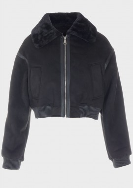 Γυναικείο jacket σαμουά εσωτερική επένδυση γούνας ΜΑΥΡΟ