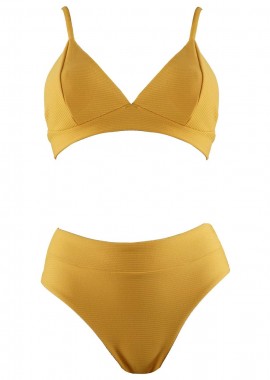 gsecret - Γυναικείο μαγιό τρίγωνο ενίσχυση bikini παρτό ψηλόμεσο. Καλύπτει B cup ΚΙΤΡΙΝΟ