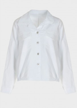 Jean jacket μονόχρωμο μπροστινά τσεπάκια ΛΕΥΚΟ