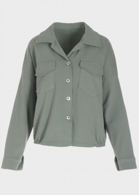Tζιν jacket μονόχρωμο με κουμπιά ΧΑΚΙ