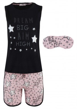 Mirano - Γυναικείο baby-doll Mirano αμάνικο στάμπα Dream big. ΜΑΥΡΟ