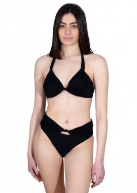gsecret - Γυναικείο set μαγιό σταθερή ενίσχυση Bikini ψηλόμεσο κανονική γραμμή. Καλύπτει B Cup. ΜΑΥΡΟ