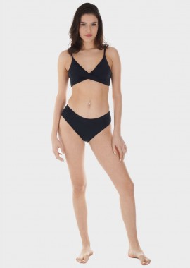 Γυναικείο σετ μαγιό bikini μονόχρωμο αποσπώμενη επένδυση slip κανονική γραμμή.Καλύπτει B-C Cup. ΜΑΥΡΟ