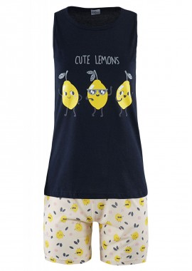 Γυναικείο baby doll cute lemons σόρτς με λάστιχο. ΜΑΥΡΟ