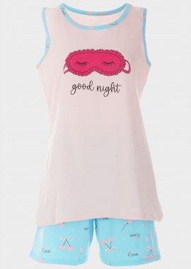 gsecret - Baby doll Good Night με all print σόρτς. Plus Size Collection ΡΟΖ