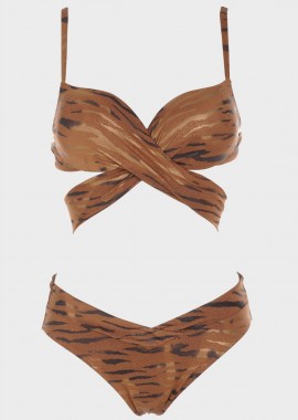 gsecret - Σετ μπικίνι animal print slip κανονική γραμμή.Καλύπτει B Cup MARRON