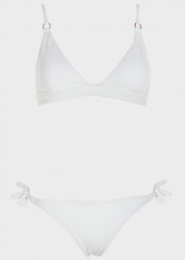 Σετ bikini με ανάγλυφα σχέδια slip δετό.Καλύπτει B Cup ΛΕΥΚΟ