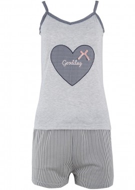 gsecret - Γυναικείο B.doll λεπτή print-hearts σόρτς ριγέ. Girly style ΓΚΡΙ