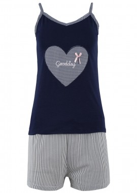 gsecret - Γυναικείο B.doll λεπτή print-hearts σόρτς ριγέ. Girly style ΜΠΛΕ