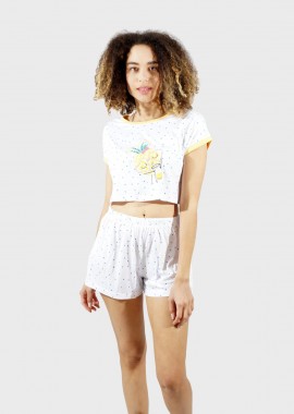 gsecret - Γυναικείο baby doll crop top all print pois. Homewear Collection ΛΕΥΚΟ
