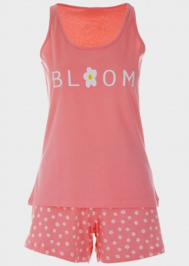 gsecret - Γυναικείο baby doll φαρδιές τιράντες σόρτς all print floral λάστιχο στη μέση ΚΟΡΑΛΙ
