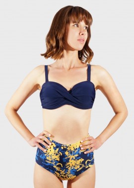 gsecret - Γυναικείο set μαγιο all print floral ενσωματωμένη επένδυση slip κανονικό ψηλόμεσο. Καλύπτει C-D CUP NAVY