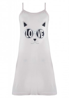Fawn - Γυναικείο νυχτικό Fawn λεπτή ράντα στάμπα Love. ΡΟΖ