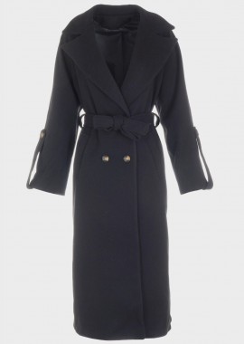 Γυναικείο παλτό κουμπιά εξωτερικές τσέπες.Εlegance Style ΜΑΥΡΟ