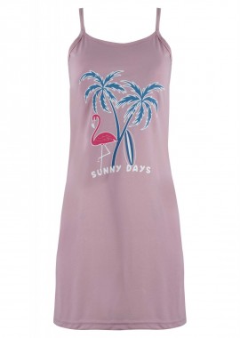 Fawn - Γυναικείο νυχτικό Fawn λεπτή ράντα στάμπα Sunny days ΡΟΖ