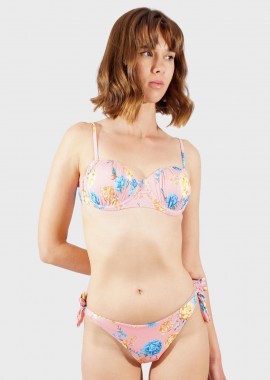 gsecret - Γυναικείο set μαγιο all print floral ενσωματωμένη ενίσχυση μπανέλα. Καλύπτει B CUP ΡΟΖ