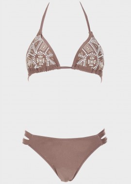 Σετ bikini τριγωνάκι με τρούκς. Καλύπτει B Cup MARRON