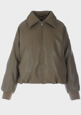 Γυναικείο jacket bomber δερματίνη. ΧΑΚΙ