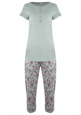 vienetta - Γυναικεία πιτζάμα κάπρι Vienetta με κουμπιά all print floral παντελόνι ΜΕΝΤΑ