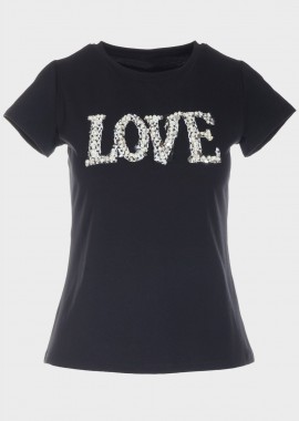 gsecret - Γυναικείο tshirt Love με πέρλες ΜΑΥΡΟ