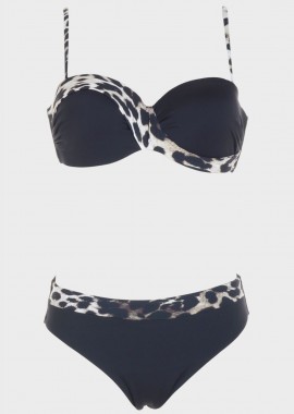 gsecret - Set bikini strapless με λεπτομέρειες animal print. Kαλύπτει C Cup ΜΑΥΡΟ