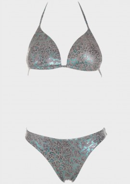 gsecret - Βikini push up τριγωνάκι animal print. Καλύπτει B Cup ΓΚΡΙ