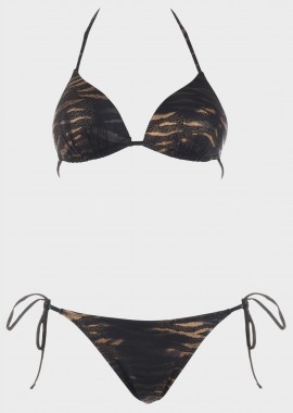 gsecret - Σετ μπικίνι τριγωνάκι all print slip κανονική γραμμή.Καλύπτει B Cup. ΜΑΥΡΟ