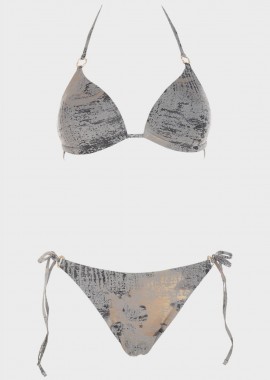 gsecret - Bikini push up τριγωνάκι με χρυσά κρικάκια. Καλύπτει B Cup. ΓΚΡΙ