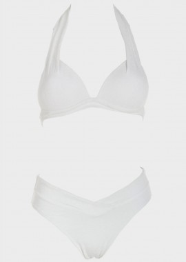 Bikini μονόχρωμο φαρδιά τιράντα.Καλύπτει B Cup ΛΕΥΚΟ