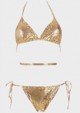 gsecret - Σετ μαγιό τριγωνάκι bikini animal print αποσπώμενη επένδυση.Καλύπτει B Cup ΧΡΥΣΟ