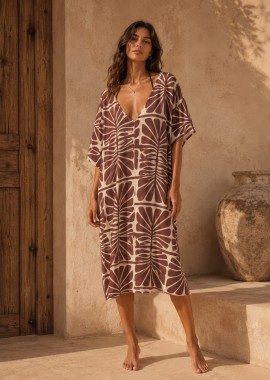 Φόρεμα παραλίας all print σε plus size γραμμή MARRON