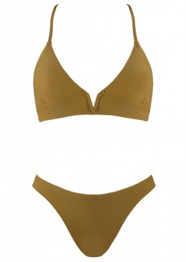 Γυναικείο set bikini bandeau αποσπώμενη ενίσχυση σλιπ παρτό ψηλόμεσο. Καλύπτει B Cup ΛΑΔΙ