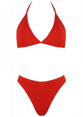 gsecret - Σέτ μαγιό τρίγωνο αποσπώμενη ενίσχυση bikini παρτό ψηλόμεσο. Καλύπτει B Cup ΚΟΚΚΙΝΟ