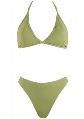 Σέτ μαγιό τρίγωνο αποσπώμενη ενίσχυση bikini παρτό ψηλόμεσο. Καλύπτει B Cup ΛΑΧΑΝΙ