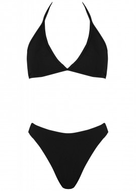 gsecret - Σέτ μαγιό τρίγωνο αποσπώμενη ενίσχυση bikini παρτό ψηλόμεσο. Καλύπτει B Cup ΜΑΥΡΟ