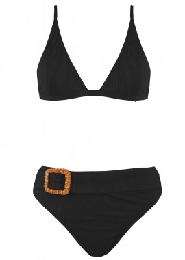 gsecret - Γυναικείο set μαγιο bikini ψηλόμεσο bra τρίγωνο αποσπώμενη ενίσχυση. Καλύπτει B Cup ΜΑΥΡΟ