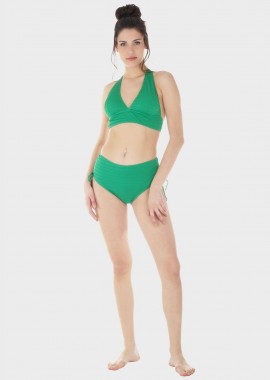 gsecret - Γυναικείο σετ μαγιό bikini μονόχρωμο τρίγωνο αποσπώμενη επένδυση slip ψηλόμεσο κανονική γραμμή.Καλύπτει C-D CUP ΠΡΑΣΙΝΟ