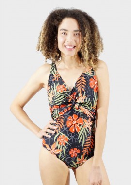 gsecret - Γυναικείο ολόσωμο μαγιό floral print. Καλύπτει C & D cup ΜΑΥΡΟ