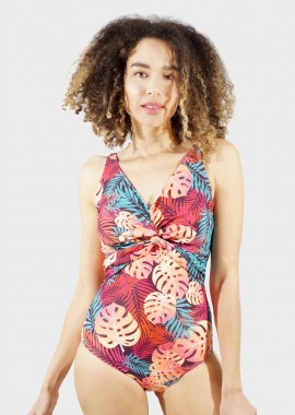 gsecret - Γυναικείο ολόσωμο μαγιό floral print. Καλύπτει C & D cup ΦΟΥΞΙΑ