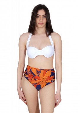 Γυναικείο set μαγιό με ελαφριά ενίσχυση bikini ντραπέ ψηλόμεσο. Καλύπτει B Cup. Swimwear Collection. ΛΕΥΚΟ