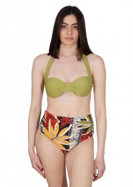 Γυναικείο set μαγιό με ελαφριά ενίσχυση bikini ντραπέ ψηλόμεσο. Καλύπτει B Cup. Swimwear Collection. ΠΡΑΣΙΝΟ