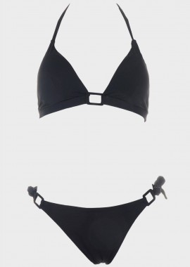 gsecret - Γυναικείο σετ μαγιό bikini τριγωνάκι μονόχρωμο αποσπώμενη επένδυση slip brazil δετό.Καλύπτει B CUP ΜΑΥΡΟ