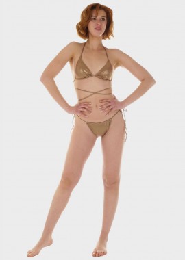 gsecret - Γυναικείο σετ μαγιό bikini τριγωνάκι αποσπώμενη επένδυση slip παρτό πλαϊνά κορδονάκια.Καλύπτει B Cup. SAND